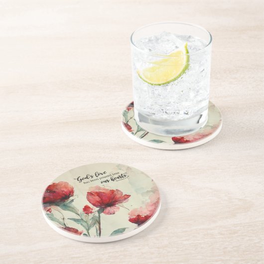 Römer 5:5 Gottes Liebe Bibel Verse Rosa Blume Getränkeuntersetzer (Seite)