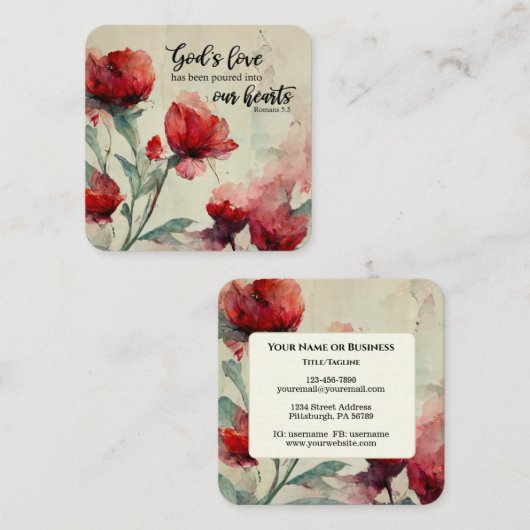 Römer 5:5 Gottes Liebe Bibel Verse Rosa Blume Quadratische Visitenkarte (Vorne/Hinten)