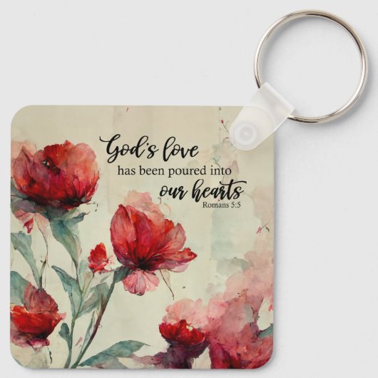 Römer 5:5 Gottes Liebe Bibel Verse Rosa Blume Schlüsselanhänger (Rückseite)