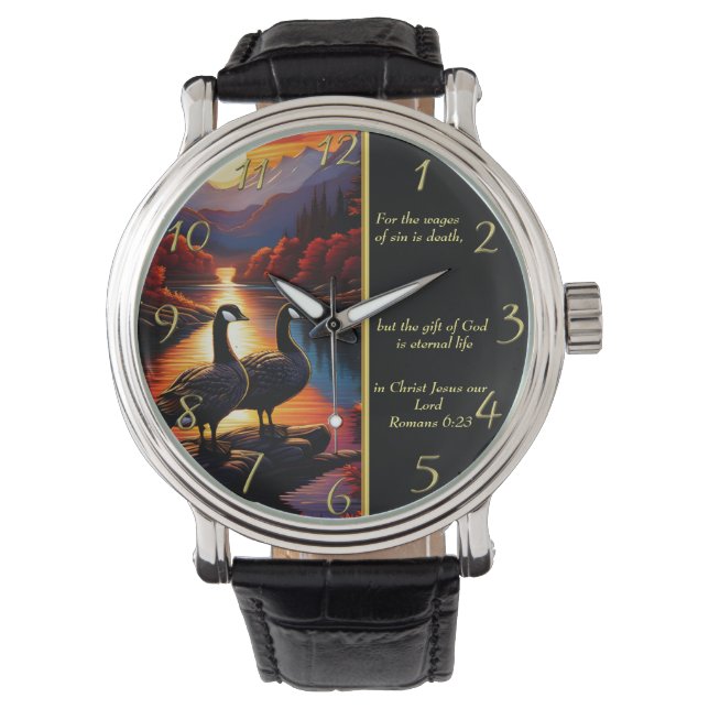 Römer 6:23 Gold in der Weißen Kirche Armbanduhr (Vorderseite)