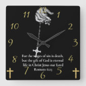 Römer 6:23 Händekreuz Quadratische Wanduhr (Vorderseite)