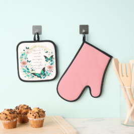Römer 8:28 Blume und Schmetterlinge Ofenhandschuh & Topflappen-Set