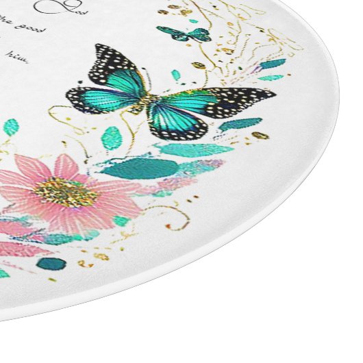 Römer 8:28 Blume und Schmetterlinge Schneidebrett (Ecke)