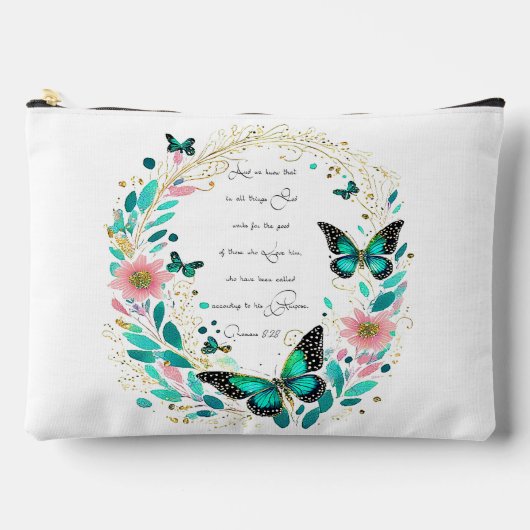 Römer 8:28 Blume und Schmetterlinge Zubehörtasche (Vorderseite)