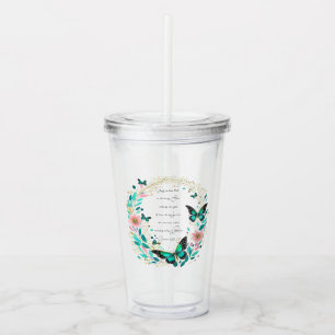 Römer 8,28 Blumen und Schmetterlinge  Acryltrinkbecher