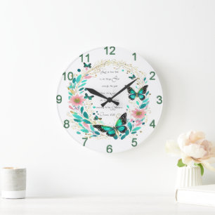 Römer 8:28 Blumen und Schmetterlinge Große Wanduhr