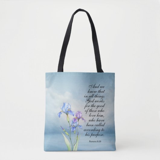 Römer 8:28 Iris-Aquarell Tasche (Vorderseite)