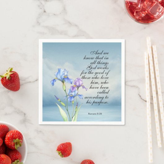 Römer 8:28 Iris Wasserfarbe Serviette (Beispiel)