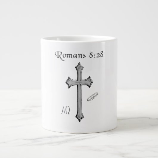 Römer 8:28 Produkte Jumbo-Tasse (Vorderseite)