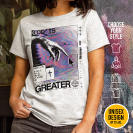Römer 8:31 Cyberpunk Hand Gottes Glitch-Art T-Shirt