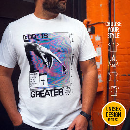 Römer 8:31 Cyberpunk Hand Gottes Glitch-Art T-Shirt
