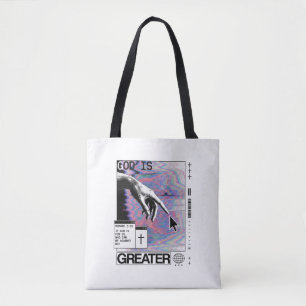 Römer 8,31 Cyberpunk Hand Gottes Glitch-Art Tasche