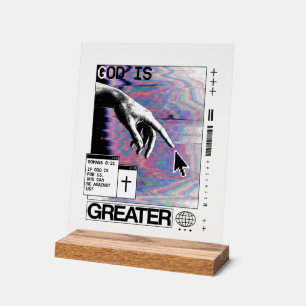 Römer 8:31 Cyberpunk Hand Of God Glitch Art Acrylschild
