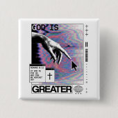 Römer 8:31 Cyberpunk Hand Of God Glitch Art Button (Vorderseite)