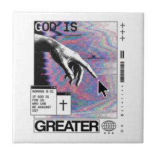 Römer 8:31 Cyberpunk Hand Of God Glitch Art Fliese