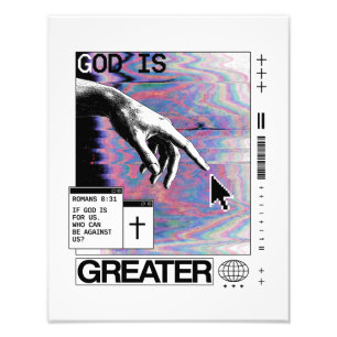 Römer 8:31 Cyberpunk Hand Of God Glitch Art Fotodruck