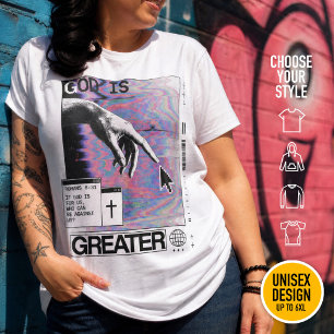 Römer 8:31 Cyberpunk Hand Of God Glitch Art Große Größe T-Shirt