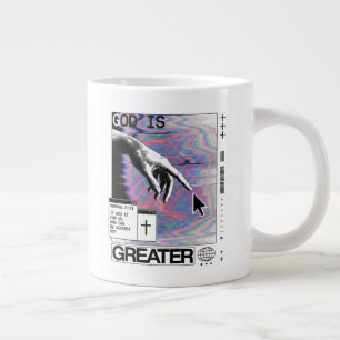 Römer 8:31 Cyberpunk Hand Of God Glitch Art Jumbo-Tasse