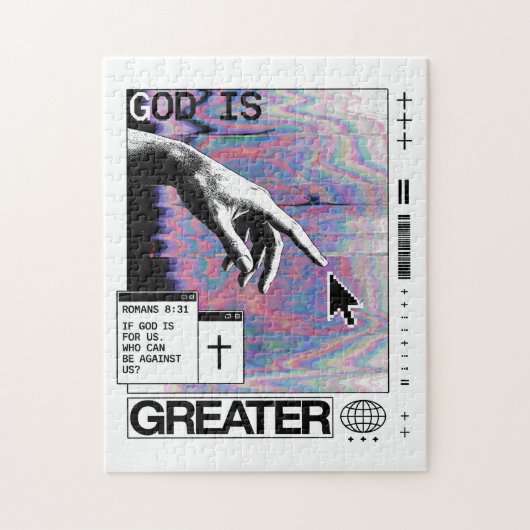 Römer 8:31 Cyberpunk Hand Of God Glitch Art Puzzle (Vertikal)