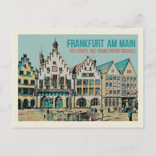 Römer Frankfurt, Iconic City Hall Illustration Postkarte (Vorderseite)