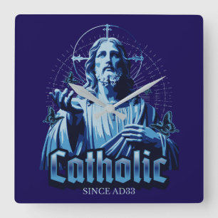 Römisch Katholisch seit AD33 Jesus Christus Quadratische Wanduhr