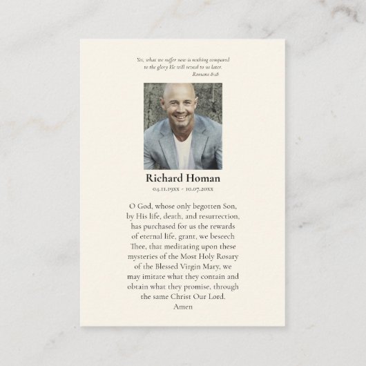 Römisch-katholisches Foto Beerdigungskarte Platzkarte (Rückseite)