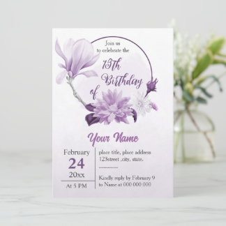 Römisch-violette Blumen botanischer Geburtstag Einladung