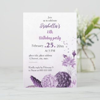 Römisch-violette Blumen botanischer Geburtstag Einladung