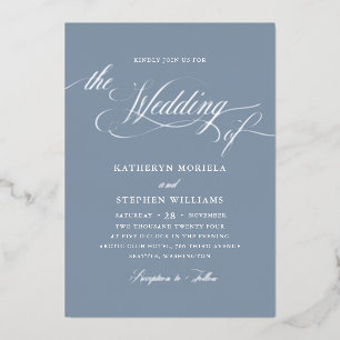 Römische klassische Kalligrafie Hochzeit Silber Folieneinladung