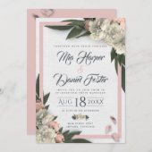 Römische Pfirsiche und Weiße Blüten Einladung (Vorne/Hinten)