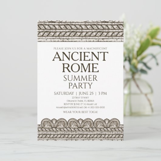 Römische Toga-Party Einladung mit Steinelementen (Stehend Vorderseite)