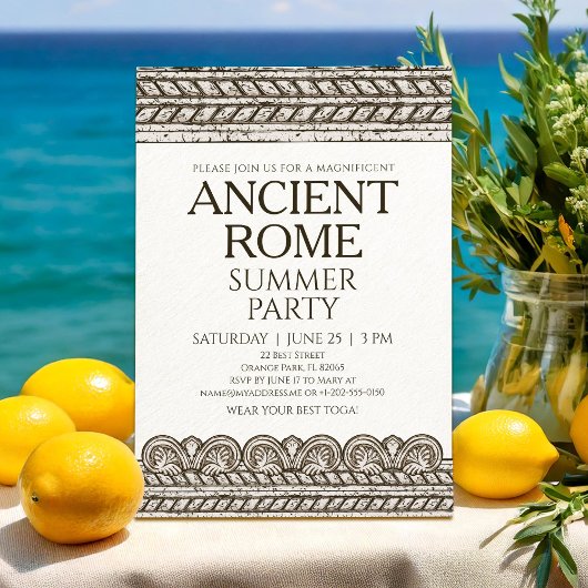 Römische Toga-Party Einladung mit Steinelementen