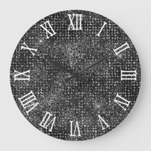 Römische Ziffern schwarzer Disco-Glitter Große Wanduhr
