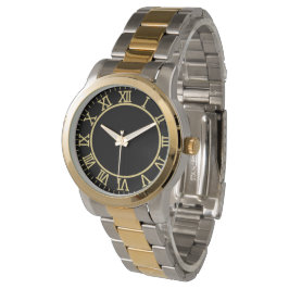 Römische Ziffern Zweifarbig Gold & Silber Armbanduhr