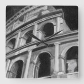 Römisches Colosseum mit Architekturzeichnungen Quadratische Wanduhr (Vorderseite)