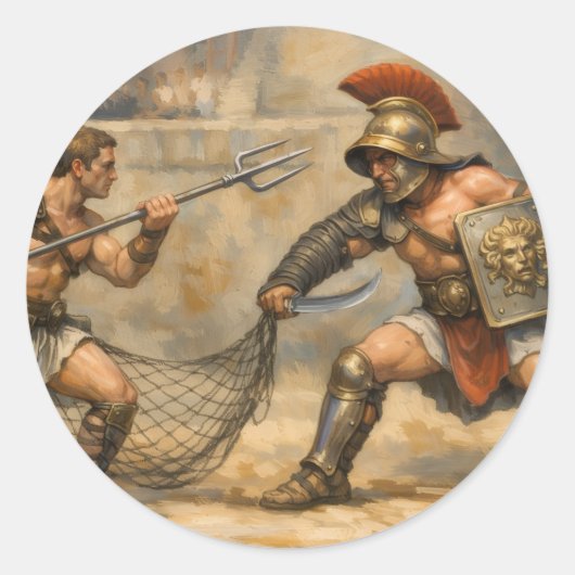 Römisches Gladiatorenduell  Runder Aufkleber (Vorderseite)