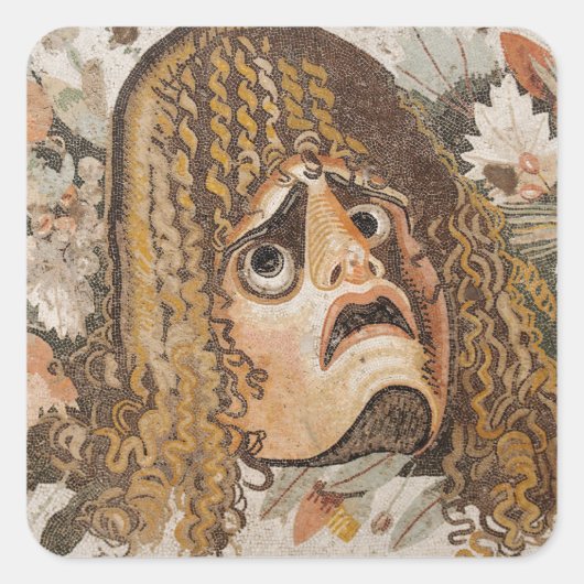 römisches Mosaik mit Maske, Blätter und Obst Quadratischer Aufkleber (Vorderseite)