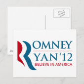 Romney/Ryan 2012 für US-Präsident und VP Postkarte (Vorne/Hinten)