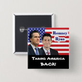 Romney Ryan - Amerika zurücknehmend! Button (Vorne & Hinten)