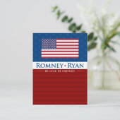 Romney & Ryan glauben an Amerika Postkarte (Stehend Vorderseite)
