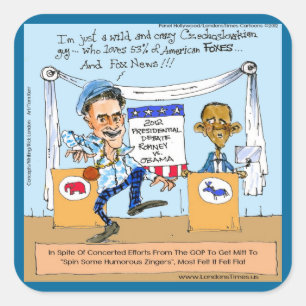 Romney versucht es mit Zingern auf Obama Lustige G Quadratischer Aufkleber