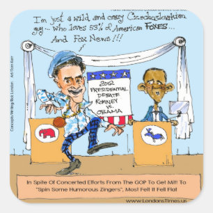 Romney versucht es mit Zingers auf Obama Lustige G Quadratischer Aufkleber
