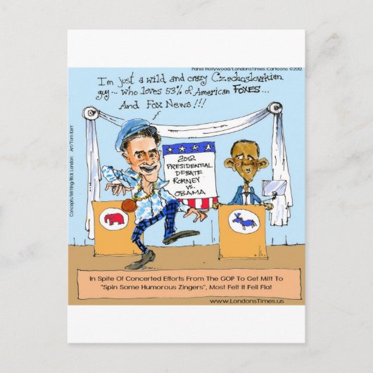 Romney versucht Zingers über Obama Funny Gifts & C Postkarte (Vorderseite)