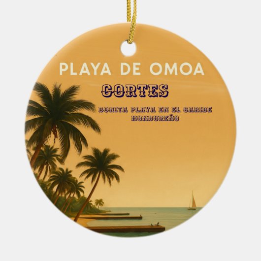 Rompecabezas Honduras Playa Omoa Retro poster Keramik Ornament (Vorne)