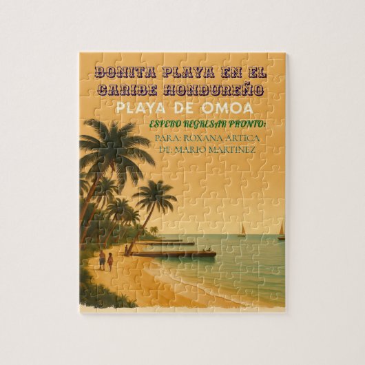 Rompecabezas Honduras Playa Omoa Retro poster Puzzle (Vertikal)