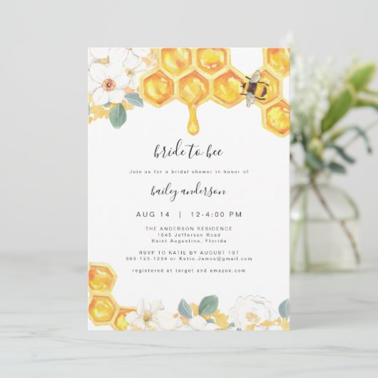 Romy - Blumenhonig-Hummeln-Brautparty Einladung (Stehend Vorderseite)