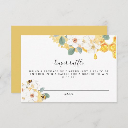Romy - Floral Honey Bee Diaper Raffle Ticket Card Einladung (Vorne/Hinten)