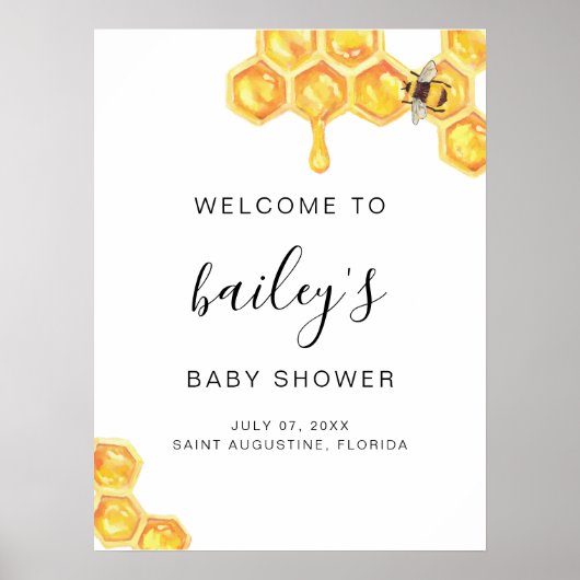ROMY Honey Bumble Bee Baby Dusche Willkommen Poster (Vorne)