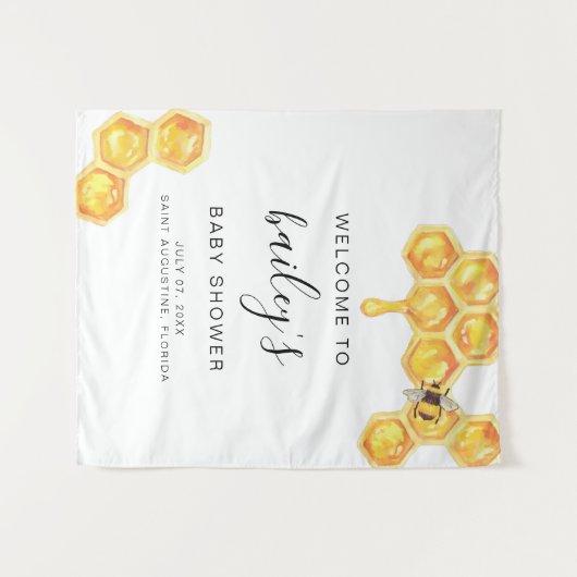 ROMY Honey Bumble Bee Rustic Baby Dusche Willkomme Wandteppich (Vorderseite (Horizontal))
