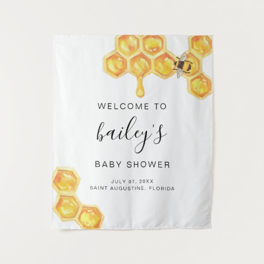 ROMY Honey Bumble Bee Rustic Baby Dusche Willkomme Wandteppich (Vorderseite)